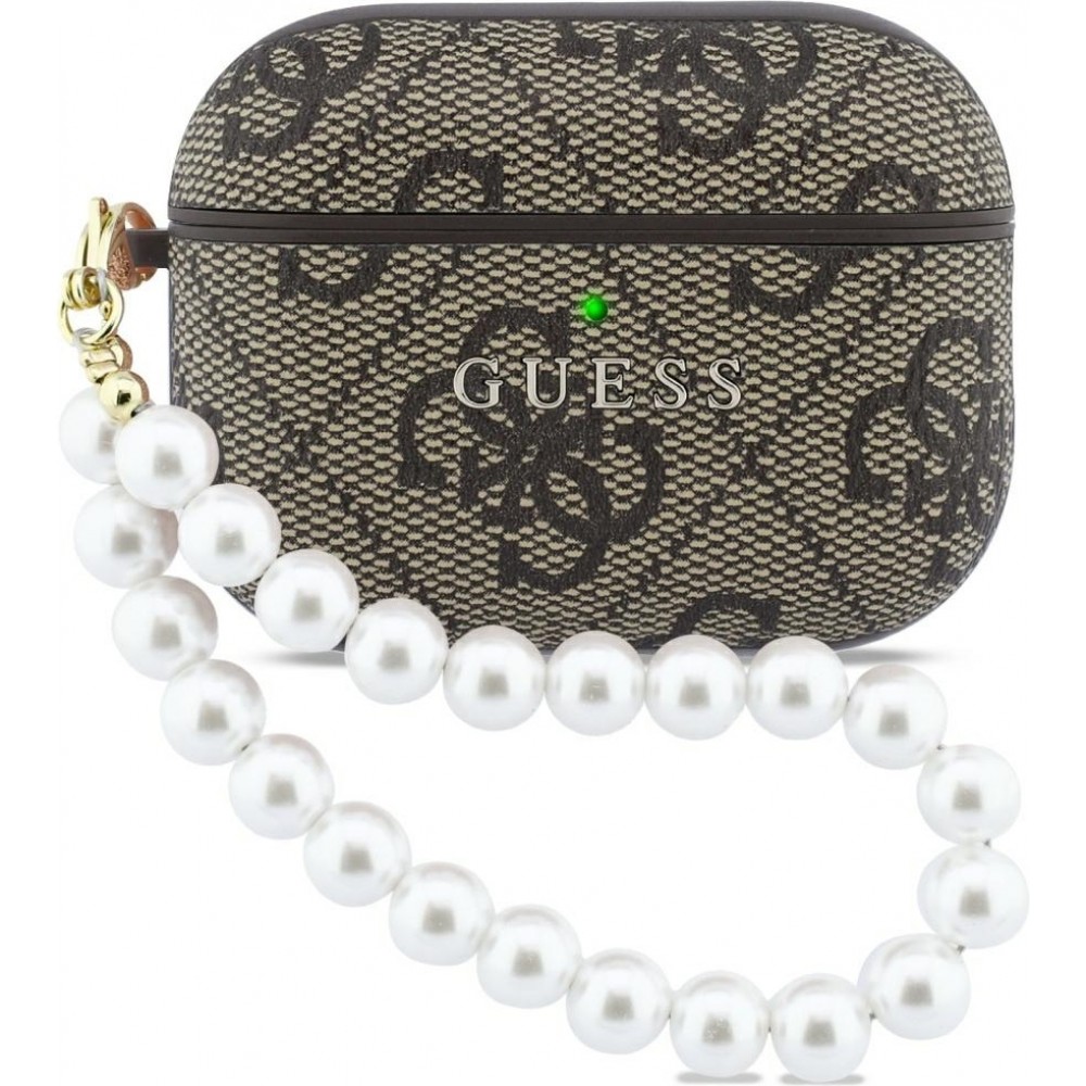Coque AirPods Pro / Pro 2 - Guess 4G pour AirPods Pro 3 avec bracelet en perle - Brun