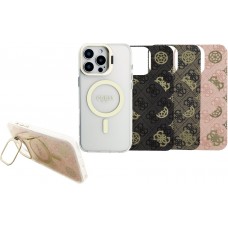 iPhone 16 Pro Max Case Hülle - MagSafe Magnetische Guess-Hülle mit Wechselplatten (Rosa / Braun / Schwarz) und Kamera-Ständer - Transparent