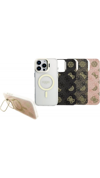 iPhone 16 Pro Max Case Hülle - MagSafe Magnetische Guess-Hülle mit Wechselplatten (Rosa / Braun / Schwarz) und Kamera-Ständer - Transparent