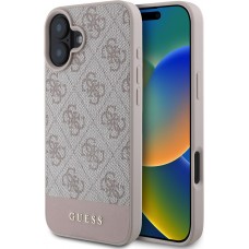 iPhone 16 Case Hülle - Guess 4G Muster mit goldenem 3D-Logo - Rosa