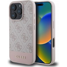 iPhone 16 Pro Max Case Hülle - Guess 4G Muster mit goldenem 3D-Logo - Rosa