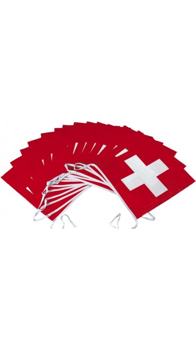 Guirlande de 20 drapeaux suisses 20x30cm décoration fête fan support Suisse - Rouge
