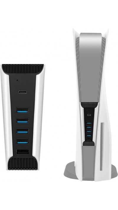 USB Hub 5-in-1 f&uuml;r PS5 USB 2.0 Multiport mit USB-C Schnellladung und Daten&uuml;bertragung f&uuml;r PlayStation 5 - Weiss