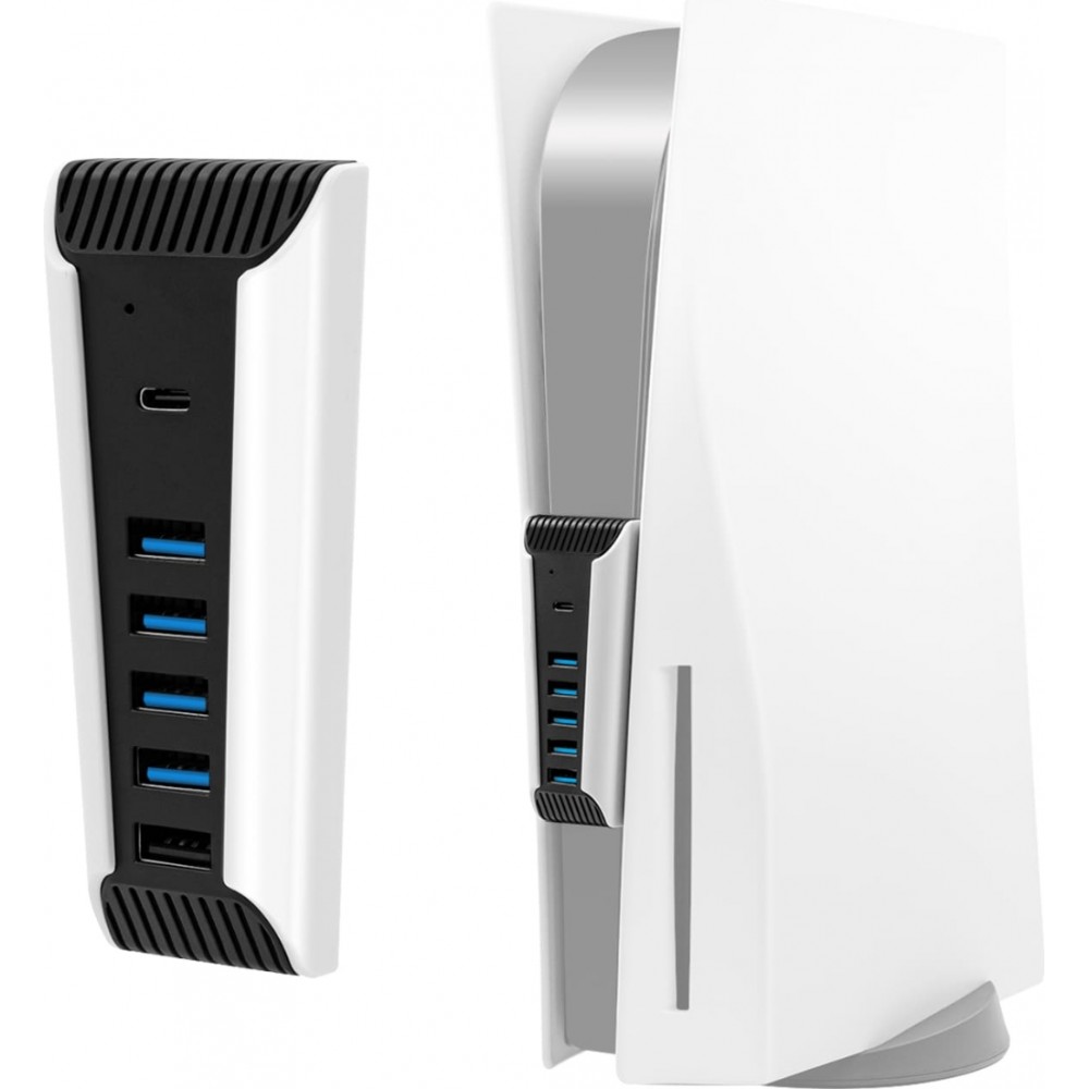 USB Hub 5-in-1 f&uuml;r PS5 USB 2.0 Multiport mit USB-C Schnellladung und Daten&uuml;bertragung f&uuml;r PlayStation 5 - Weiss