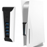 USB Hub 5-in-1 f&uuml;r PS5 USB 2.0 Multiport mit USB-C Schnellladung und Daten&uuml;bertragung f&uuml;r PlayStation 5 - Weiss