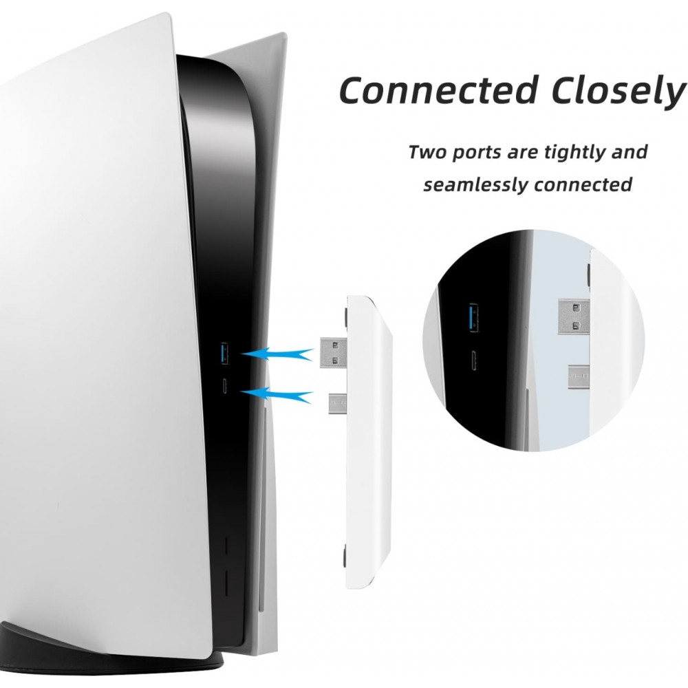USB Hub 5-in-1 f&uuml;r PS5 USB 2.0 Multiport mit USB-C Schnellladung und Daten&uuml;bertragung f&uuml;r PlayStation 5 - Weiss