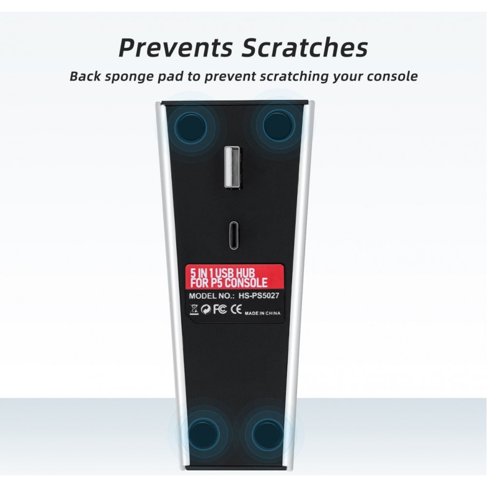 USB Hub 5-in-1 f&uuml;r PS5 USB 2.0 Multiport mit USB-C Schnellladung und Daten&uuml;bertragung f&uuml;r PlayStation 5 - Weiss