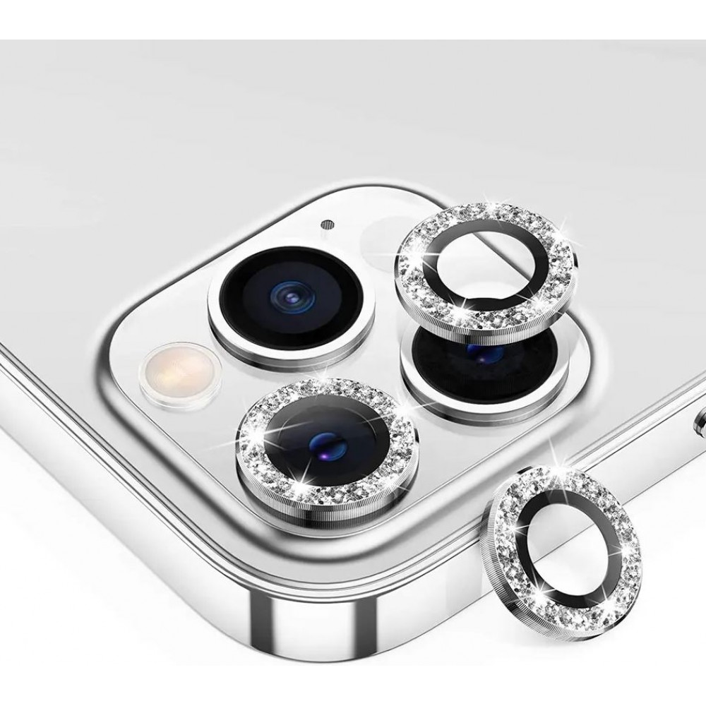 iPhone 12 / 12 Pro - Schutzringe für Kamera Linsen iPhone mit Glitzernden Diamanten - Silber