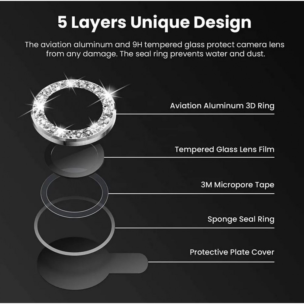 iPhone 12 / 12 Pro - Schutzringe für Kamera Linsen iPhone mit Glitzernden Diamanten - Silber