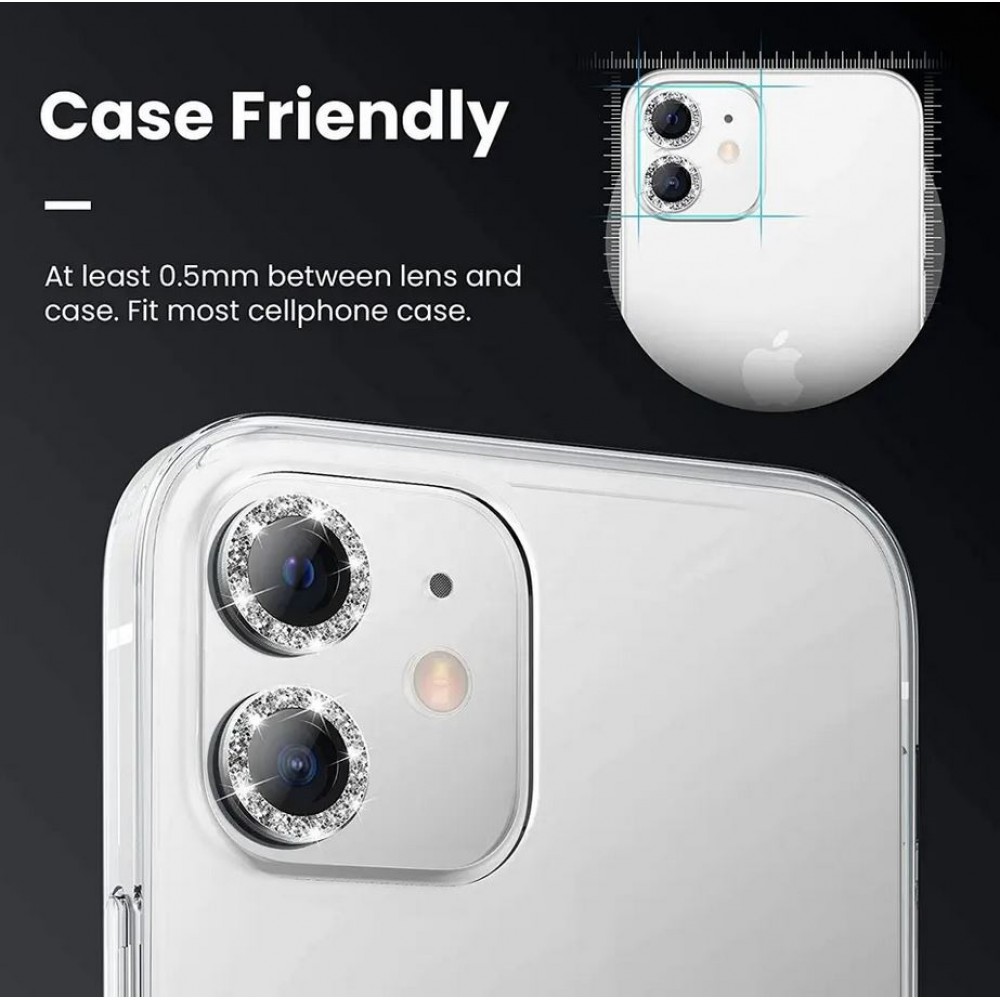 iPhone 12 / 12 Pro - Schutzringe für Kamera Linsen iPhone mit Glitzernden Diamanten - Silber