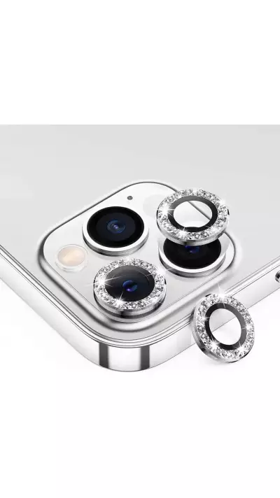 iPhone 13 Pro / 13 Pro Max - Schutzringe für Kamera Linsen iPhone mit Glitzernden Diamanten - Silber