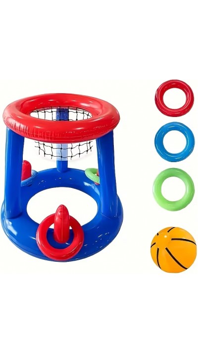 2 in 1 Poolspiel Set schwimmender Basketballkorb & Ringwurfspiel Wasserspielzeug für Sommer Kinder & Erwachsene - Blau