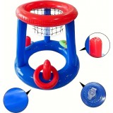 2 in 1 Poolspiel Set schwimmender Basketballkorb & Ringwurfspiel Wasserspielzeug für Sommer Kinder & Erwachsene - Blau