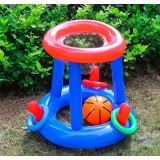 2 in 1 Poolspiel Set schwimmender Basketballkorb & Ringwurfspiel Wasserspielzeug für Sommer Kinder & Erwachsene - Blau
