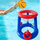 2 in 1 Poolspiel Set schwimmender Basketballkorb & Ringwurfspiel Wasserspielzeug für Sommer Kinder & Erwachsene - Blau