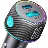 Joyroom JR-CCN01 60W Multicolor Autoladegerät 1A + 1C mit Schnelllade-Taste Multiport - Schwarz