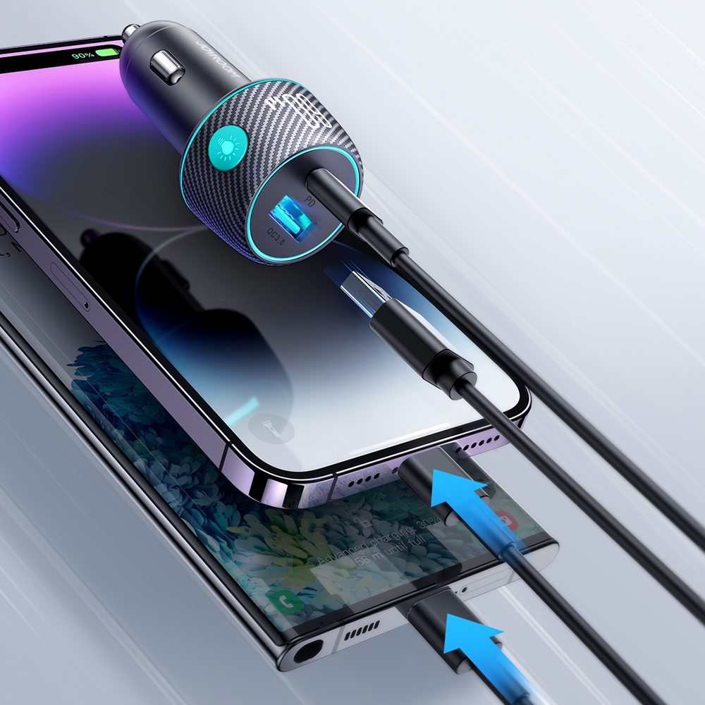 Joyroom JR-CCN01 60W Multicolor Autoladegerät 1A + 1C mit Schnelllade-Taste Multiport - Schwarz