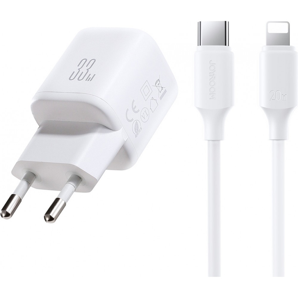 Joyroom JR-TG7 33W USB-A + USB-C Wandladeger&auml;t mit 30W Lightning Kabel 1m - Weiss