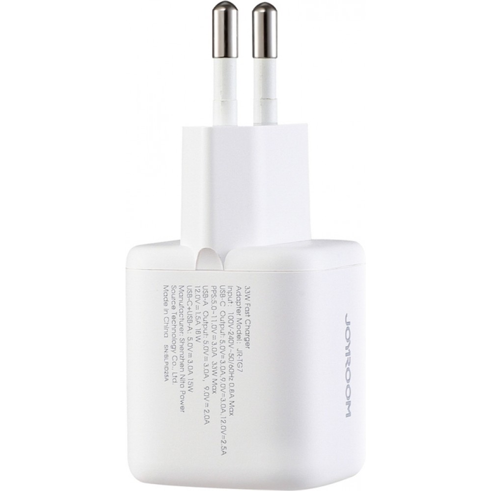 Joyroom JR-TG7 33W USB-A + USB-C Wandladeger&auml;t mit 30W Lightning Kabel 1m - Weiss