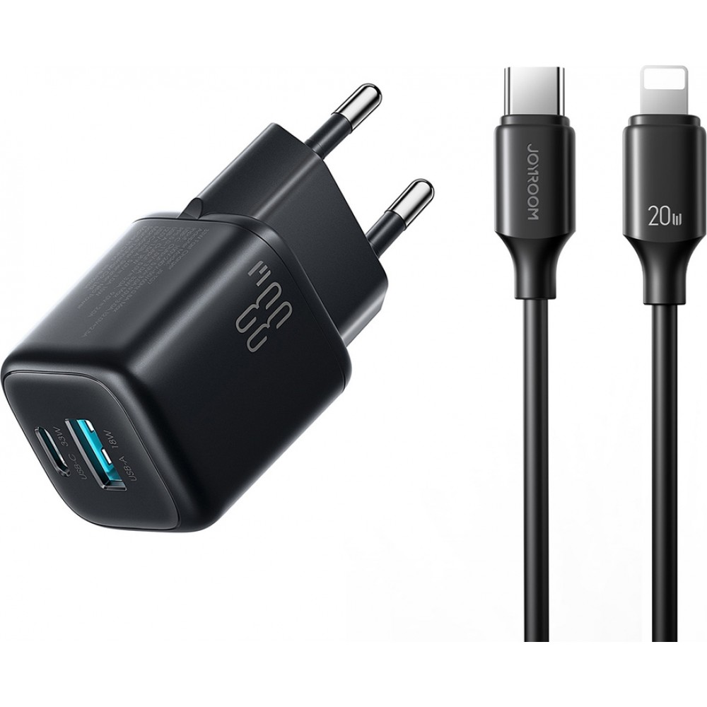 Joyroom JR-TG7 33W USB-A + USB-C Wandladeger&auml;t mit 30W Lightning Kabel 1m - Schwarz