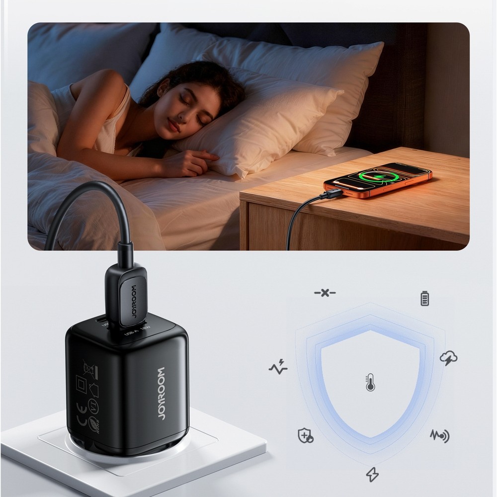 Joyroom JR-TG7 33W USB-A + USB-C Wandladeger&auml;t mit 30W Lightning Kabel 1m - Schwarz