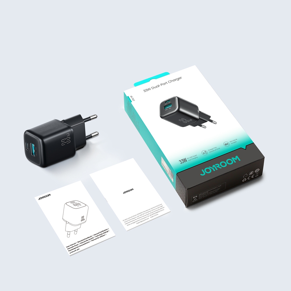 Joyroom JR-TG7 33W USB-A + USB-C Wandladeger&auml;t mit 30W Lightning Kabel 1m - Schwarz