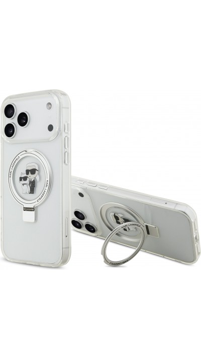iPhone 17 Pro Max Case Hülle - Karl Lagerfeld Choupette MagSafe Ringstand mit Halterung - Weiß