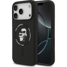 iPhone 17 Pro Case Hülle - Karl Lagerfeld Silikonhülle mit Karl und Choupette Design, MagSafe-kompatibel - Schwarz