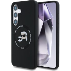Galaxy S25 Case Hülle - Karl Lagerfeld Silikon-Hülle mit Karl und Choupette Design, MagSafe-kompatibel - Schwarz