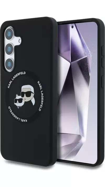 Galaxy S25 Case Hülle - Karl Lagerfeld Silikon-Hülle mit Karl und Choupette Design, MagSafe-kompatibel - Schwarz