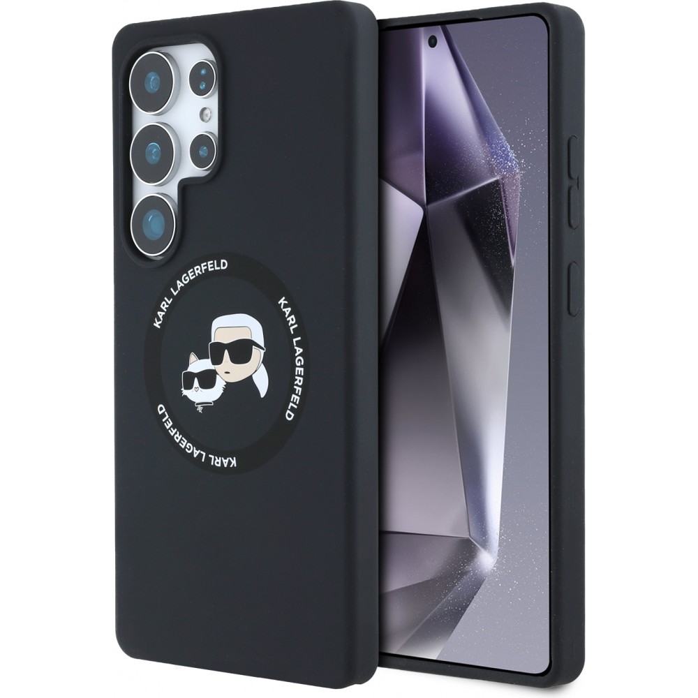Galaxy S25 Ultra Case Hülle - Karl Lagerfeld Silikonhülle mit Karl und Choupette Design, MagSafe-kompatibel - Schwarz