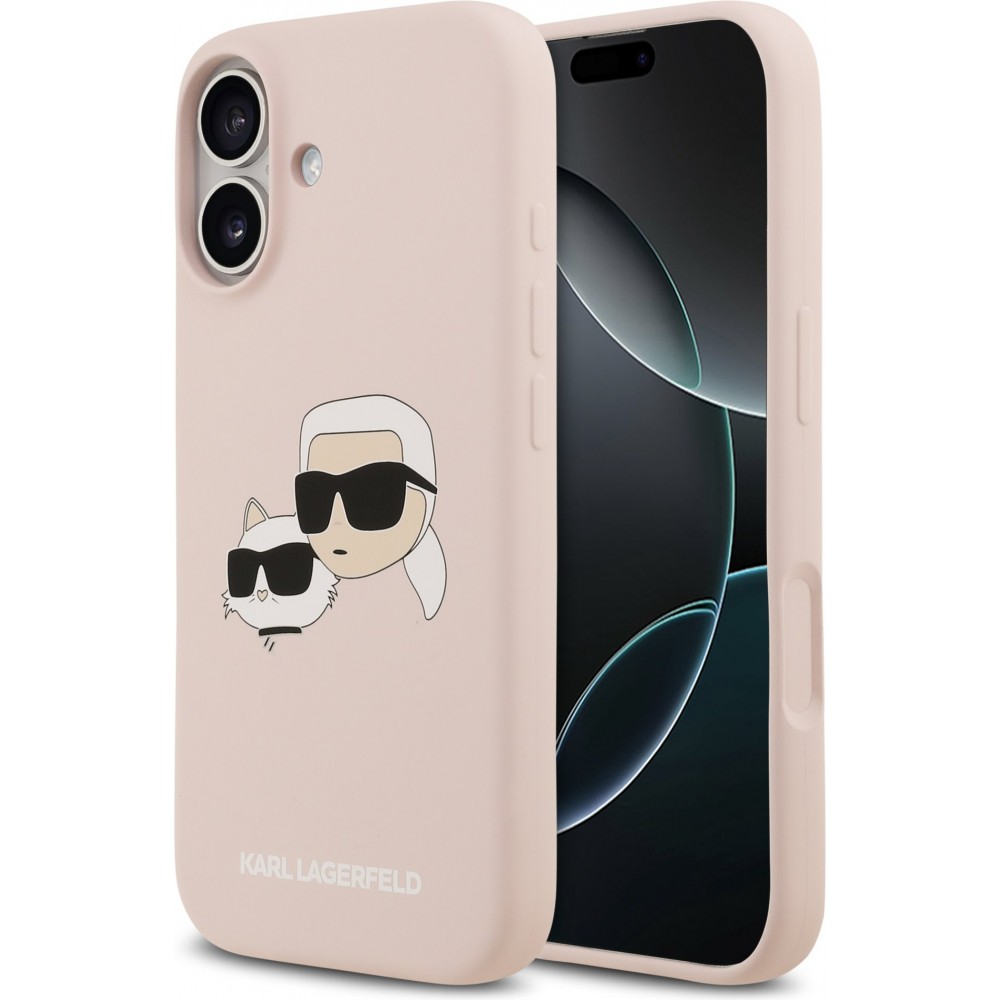 iPhone 17 Case Hülle - Karl Lagerfeld Liquid aus Silikon mit Karl- und Choupette-Design, kompatibel mit MagSafe - Rosa