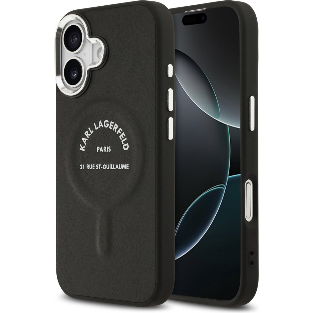 Coque iPhone 17 - Karl Lagerfeld PU RSG Logo MagSafe élégante et protectrice - Noir