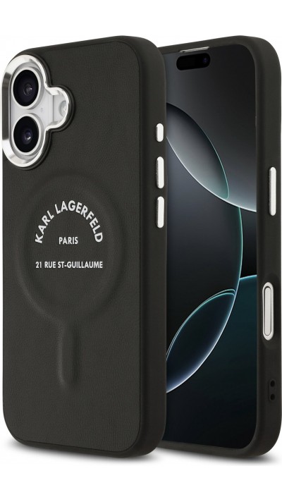 Coque iPhone 17 - Karl Lagerfeld PU RSG Logo MagSafe élégante et protectrice - Noir