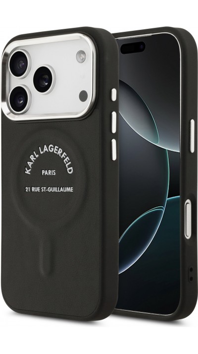Coque iPhone 17 Pro Max - Karl Lagerfeld PU RSG Logo MagSafe élégante et protectrice - Noir