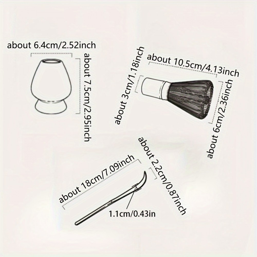 Traditionelles 3-teiliges Japanisches Matcha-Set mit Bambusbesen + Keramikhalter + Bambusl&ouml;ffel - Weiss