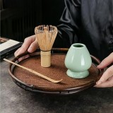 Traditionelles 3-teiliges Japanisches Matcha-Set mit Bambusbesen + Keramikhalter + Bambusl&ouml;ffel - Weiss