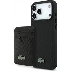 Coque iPhone 17 Pro Max - Lacoste Iconic Petit Pique MagSafe avec portefeuille magn&eacute;tique - Noir