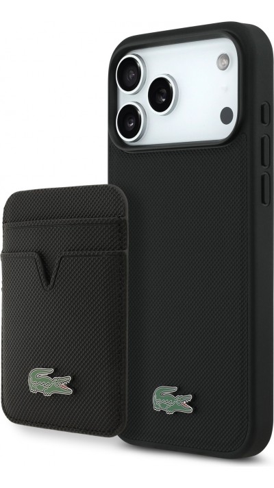 iPhone 17 Pro Max Case Hülle - Lacoste Iconic Petit Pique MagSafe mit Magnetportemonnaie - Schwarz