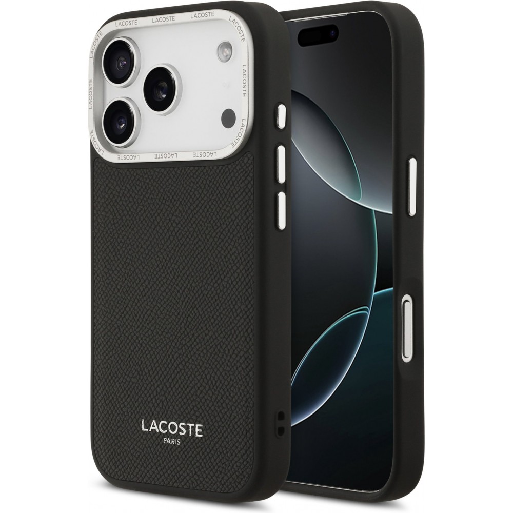iPhone 17 Pro Case H&uuml;lle - Lacoste PU Leder Champs Elysees MagSafe elegante und langlebige Schutzh&uuml;lle - Schwarz