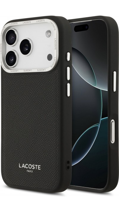 iPhone 17 Pro Case Hülle - Lacoste PU Leder Champs Elysees MagSafe elegante und langlebige Schutzhülle - Schwarz