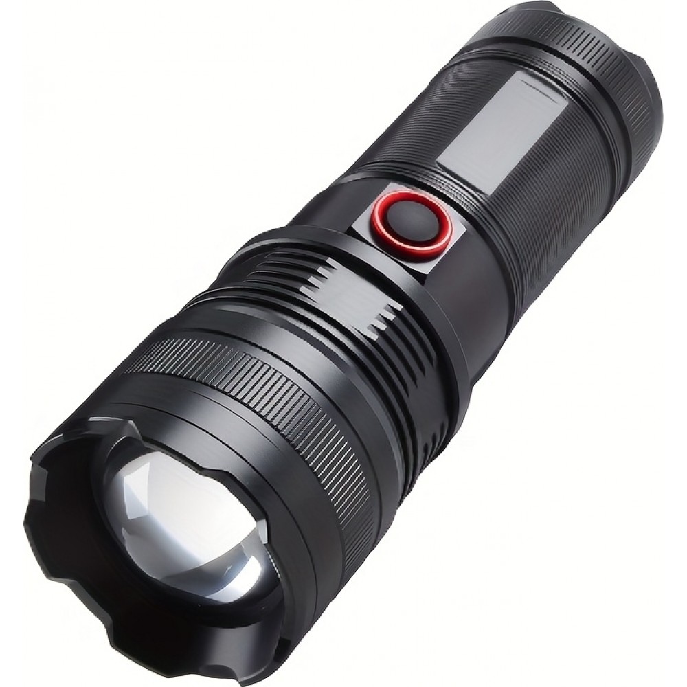 LED Taschenlampe wiederaufladbar USB-C 2000 Lumen Aluminium starker Strahl 800m verstellbarer Fokus - Schwarz