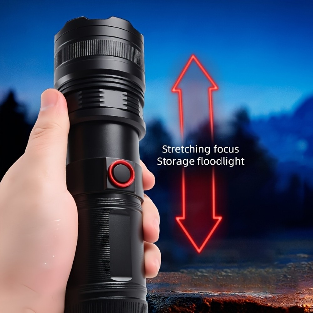 LED Taschenlampe wiederaufladbar USB-C 2000 Lumen Aluminium starker Strahl 800m verstellbarer Fokus - Schwarz