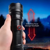 LED Taschenlampe wiederaufladbar USB-C 2000 Lumen Aluminium starker Strahl 800m verstellbarer Fokus - Schwarz