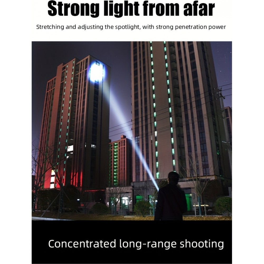 LED Taschenlampe wiederaufladbar USB-C 2000 Lumen Aluminium starker Strahl 800m verstellbarer Fokus - Schwarz