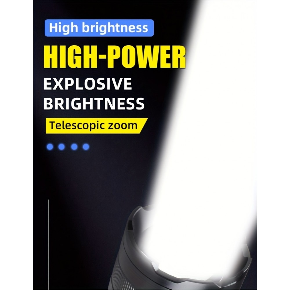 LED Taschenlampe wiederaufladbar USB-C 2000 Lumen Aluminium starker Strahl 800m verstellbarer Fokus - Schwarz