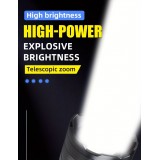 LED Taschenlampe wiederaufladbar USB-C 2000 Lumen Aluminium starker Strahl 800m verstellbarer Fokus - Schwarz