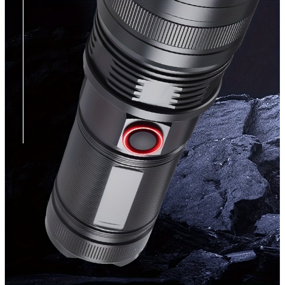 LED Taschenlampe wiederaufladbar USB-C 2000 Lumen Aluminium starker Strahl 800m verstellbarer Fokus - Schwarz