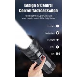 LED Taschenlampe wiederaufladbar USB-C 2000 Lumen Aluminium starker Strahl 800m verstellbarer Fokus - Schwarz