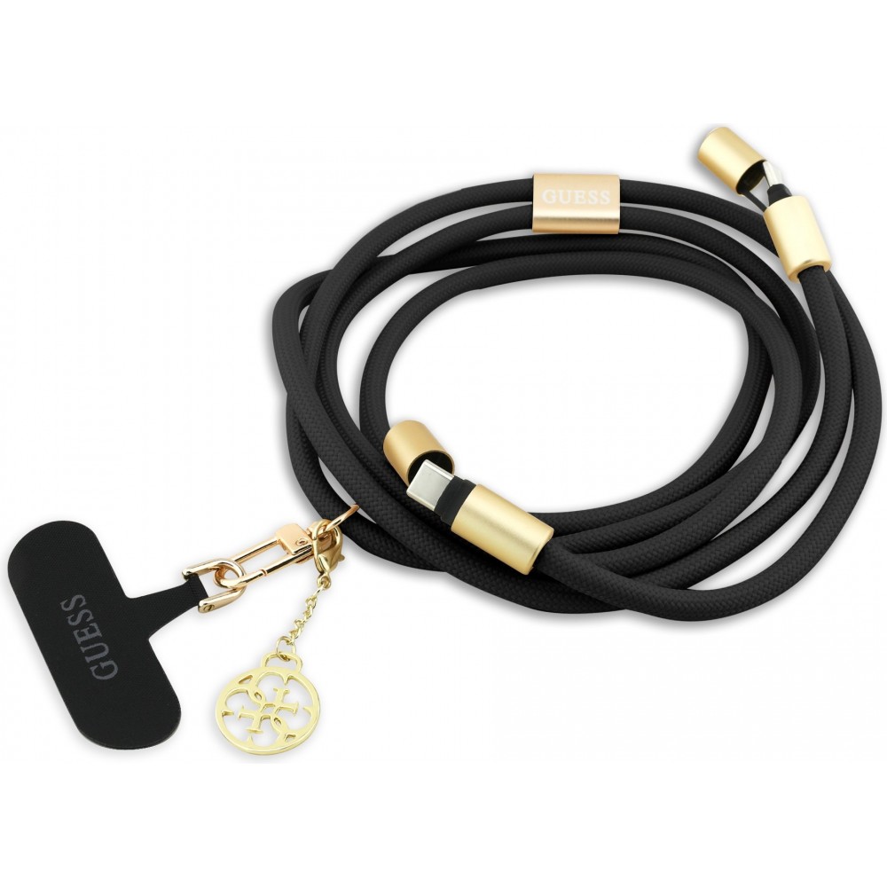 Guess 4G Smartphone Lani&egrave;re mit integriertem USB-C Schnelllade-Kabel und Charm - Schwarz